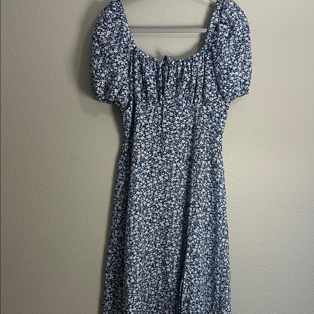 Floral Blue Puff Sleeve Dress